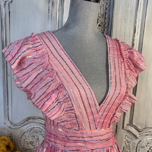 Saylor Stefania Elegant Pink and Metallic Ruffled Tiered Maxi Dress - Picture 5 of 14